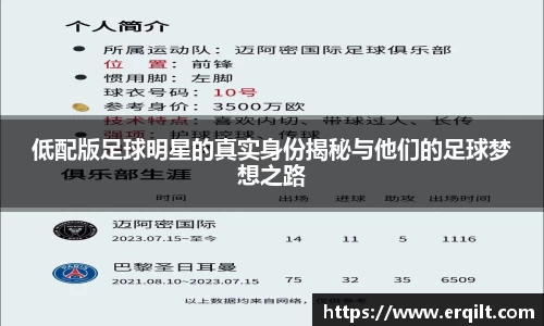低配版足球明星的真实身份揭秘与他们的足球梦想之路